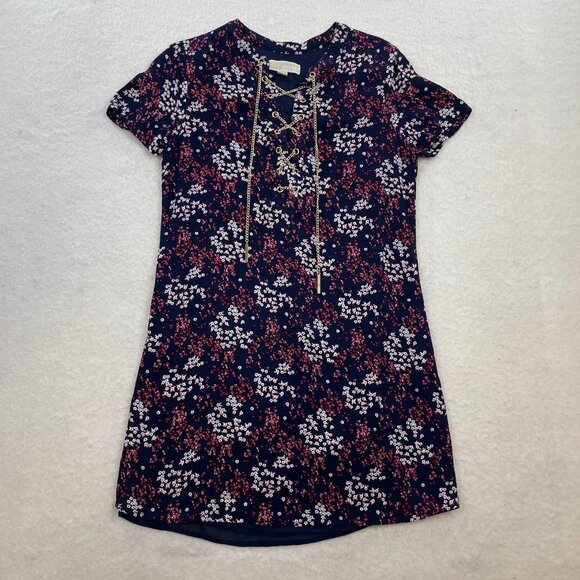 Michael Michael Kors Women's Scattered Blooms Lace Up Chain Mini Dress Size M - Picture 1 of 6